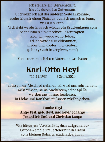 Traueranzeige von Karl-Otto Heyl von SYK