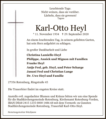 Traueranzeige von Karl-Otto Heyl von SYK