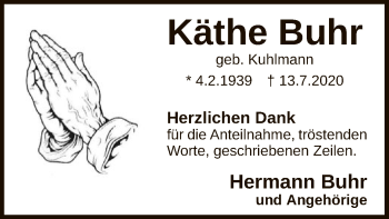 Traueranzeige von Käthe Buhr von SYK