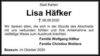 Traueranzeige von Lisa Häfker von SYK