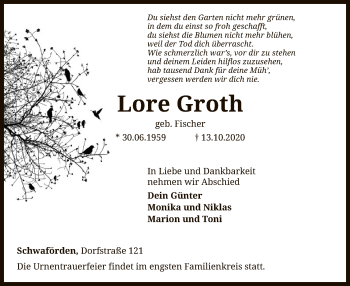 Traueranzeige von Lore Groth von SYK