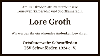 Traueranzeige von Lore Groth von SYK