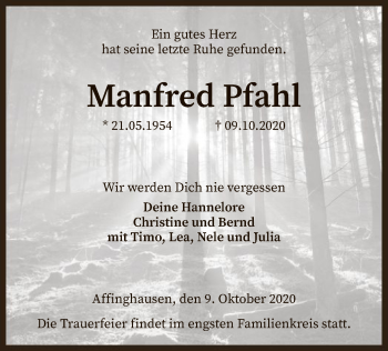 Traueranzeige von Manfred Pfahl von SYK