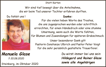 Traueranzeige von Manuela Glase von SYK