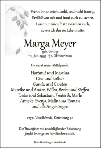 Traueranzeige von Marga Meyer von SYK