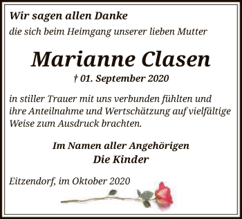 Traueranzeige von Marianne Clasen von SYK