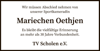 Traueranzeige von Mariechen Oethjen von SYK