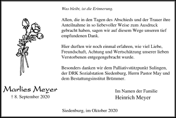 Traueranzeige von Marlies Meyer von SYK