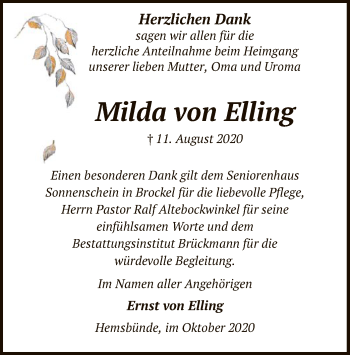 Traueranzeige von Milda von Elling von SYK