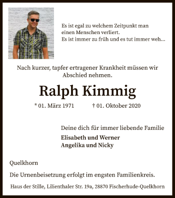 Traueranzeige von Ralph Kimmig von SYK