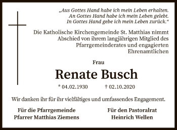 Traueranzeige von Renate Busch von SYK