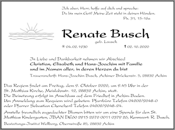 Traueranzeige von Renate Busch von SYK