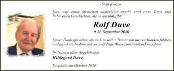 Traueranzeige von Rolf  Duve von SYK