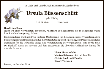 Traueranzeige von Ursula Büssenschütt von SYK