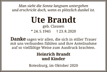 Traueranzeige von Ute Brandt von SYK