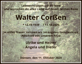 Traueranzeige von Walter Corßen von SYK