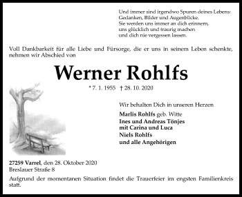 Traueranzeige von Werner Rohlfs von SYK