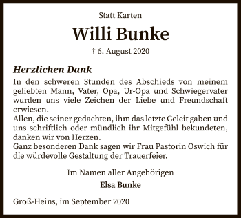 Traueranzeige von Willi Bunke von SYK