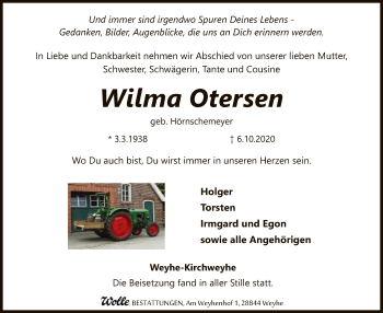 Traueranzeige von Wilma Otersen von SYK