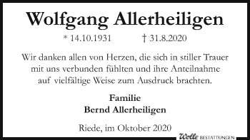 Traueranzeige von Wolfgang Allerheiligen von SYK