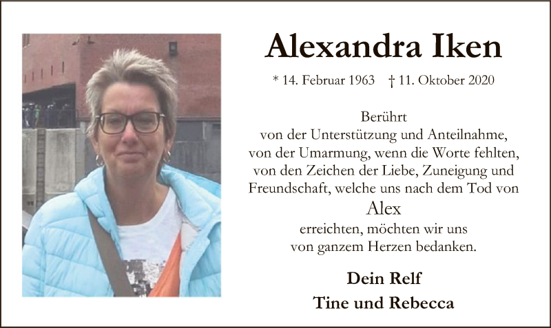  Traueranzeige für Alexandra Iken vom 14.11.2020 aus SYK