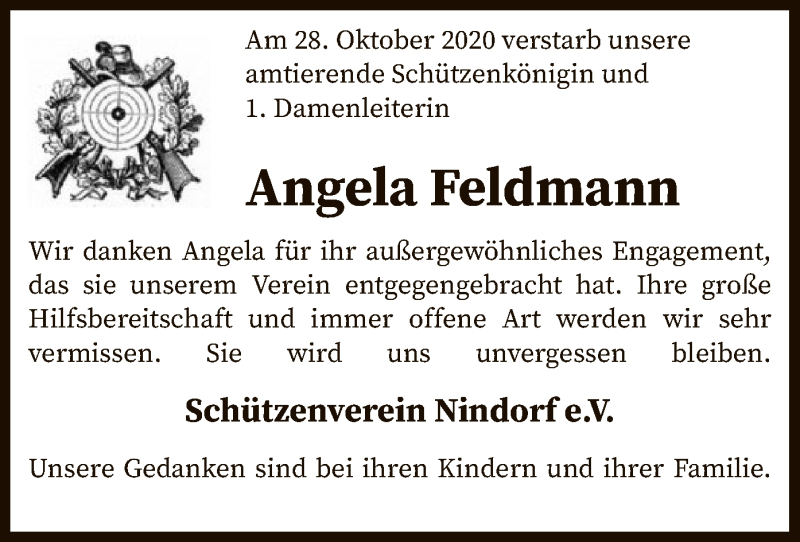  Traueranzeige für Angela Feldmann vom 02.11.2020 aus SYK