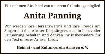 Traueranzeige von Anita Panning von SYK