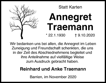 Traueranzeige von Annegret Traemann von SYK