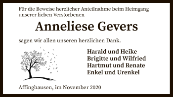 Traueranzeige von Anneliese Gevers von SYK