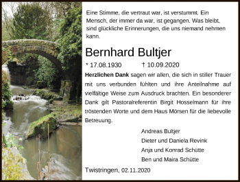 Traueranzeige von Bernhard Bultjer von SYK