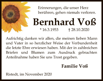 Traueranzeige von Bernhard Voß von SYK