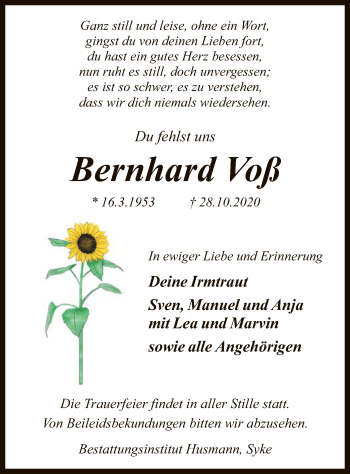 Traueranzeige von Bernhard Voß von SYK