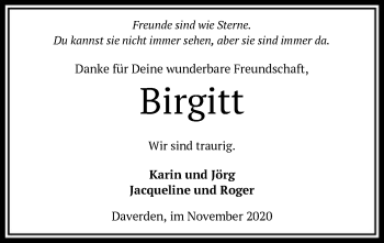 Traueranzeige von Birgitt Mattfeldt von SYK