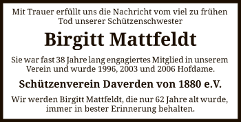 Traueranzeige von Birgitt Mattfeldt von SYK