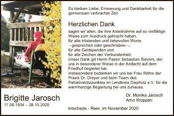 Traueranzeige von Brigitte Jarosch von SYK