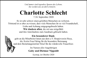 Traueranzeige von Charlotte Schlecht von SYK