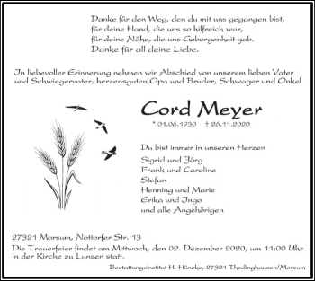 Traueranzeige von Cord Meyer von SYK