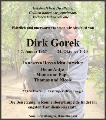 Traueranzeige von Dirk Gorek von SYK