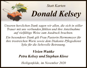 Traueranzeige von Donald Kelsey von SYK