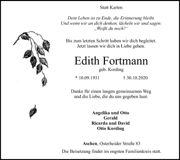 Traueranzeige von Edith Fortmann von SYK