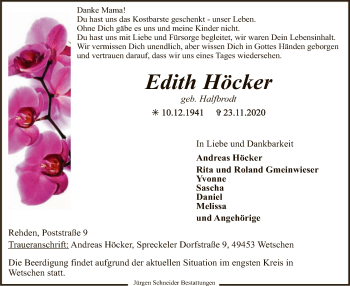 Traueranzeige von Edith Höcker von SYK