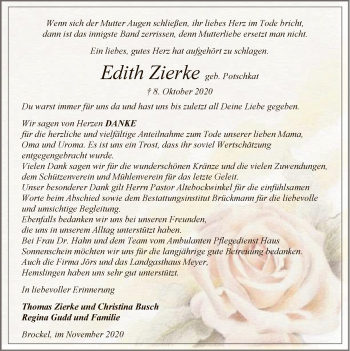 Traueranzeige von Edith Zierke von SYK