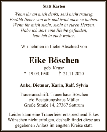 Traueranzeige von Eike Böschen von SYK