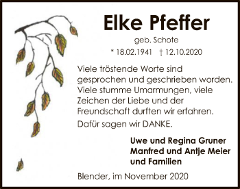 Traueranzeige von Elke Pfeffer von SYK