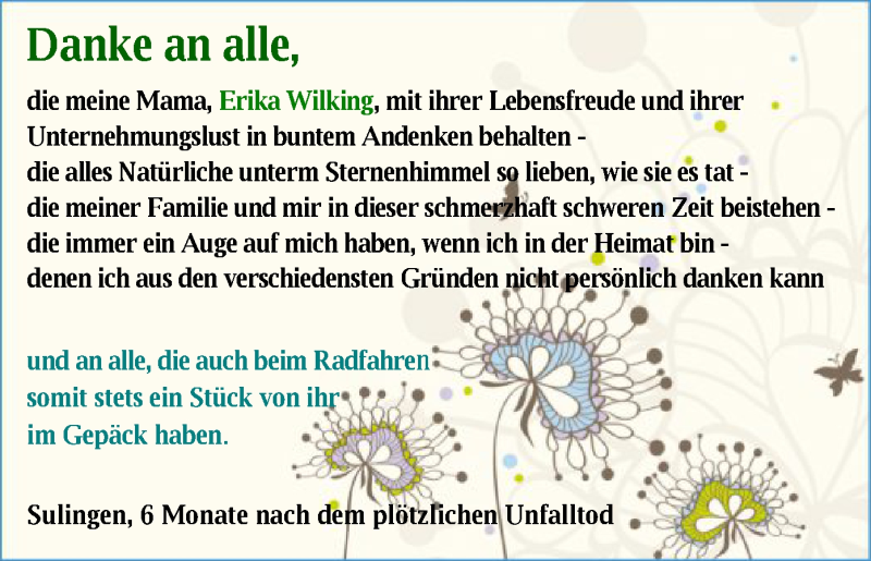  Traueranzeige für Erika Wilking vom 21.11.2020 aus SYK