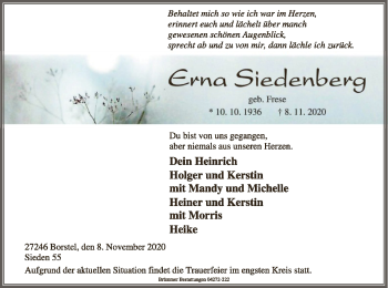 Traueranzeige von Erna Siedenberg von SYK