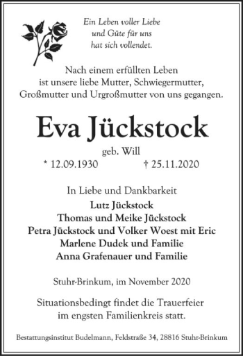 Traueranzeige von Eva Juckstock von SYK