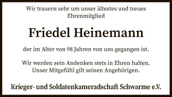 Traueranzeige von Friedel Heinemann von SYK