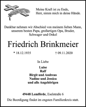 Traueranzeige von Friedrich Brinkmeier von SYK