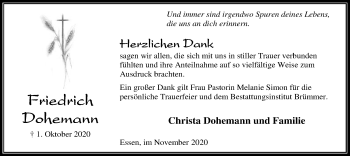 Traueranzeige von Friedrich Dohemann von SYK